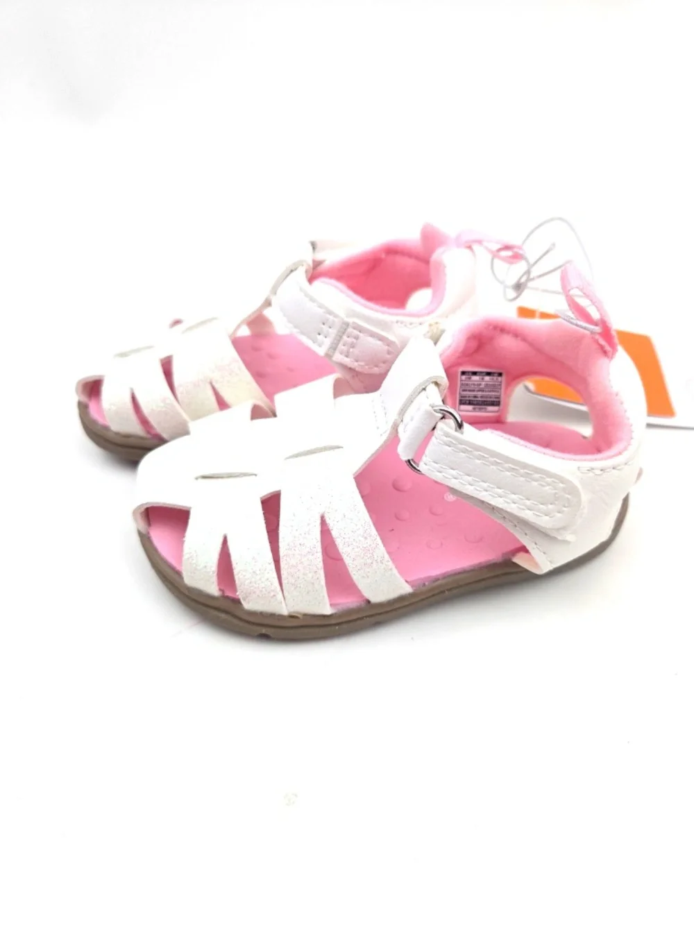 Carter's Baby Sandals Size 3 Girls Shoes White Glitter Strap Summer Footwear